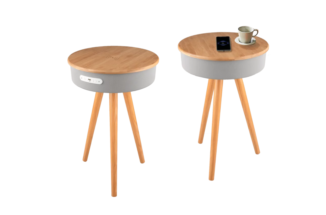 Smart kafe bord med høytaler og trådløs lading