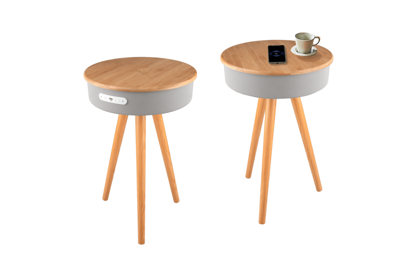 Smart kafe bord med høytaler og trådløs lading